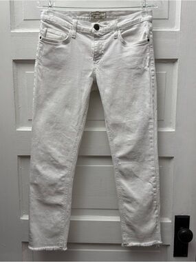 Current Elliott Cropped Straight Jeans White Size 25 Raw Hem 30X25